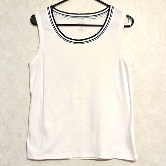 Tops - SZ L BRIGHT WHITE WITH NAVY TRIM TANK TOP